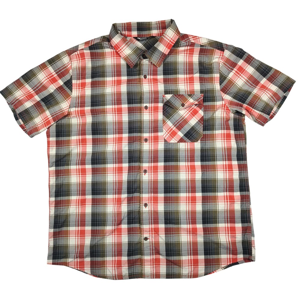Outdoor Research Seapine Shirt Mens XXL Red Plaid Short Sleeve Button Up Cotton